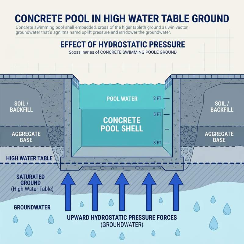 Technical diagram of pool hydrostatic relief drainage system